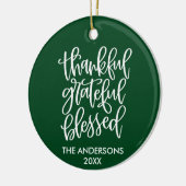 Calligrafie Thankful Grateful Blessed Green Keramisch Ornament (Links)