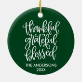 Calligrafie Thankful Grateful Blessed Green Keramisch Ornament (Achterkant)