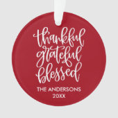 Calligrafie Thankful Grateful Blessed Red Ornament (voorkant)