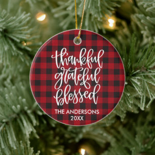 Calligrafie Thankful Grateful Blessed Red Pset Keramisch Ornament