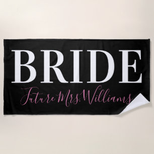 Calligrafie Toekomstige mevrouw Bride Pink Black Strandlaken
