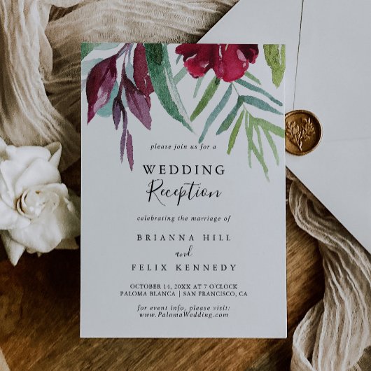 Calligrafie Tropical Floral Wedding Reception Kaart