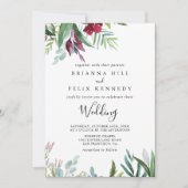 Calligrafie Tropische Floral voor en achter bruilo Kaart (Voorkant)