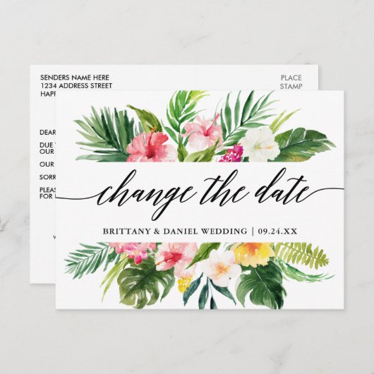 Calligrafie Tropische Verander de datum Nieuwe dat Briefkaart (Voorkant / Achterkant)
