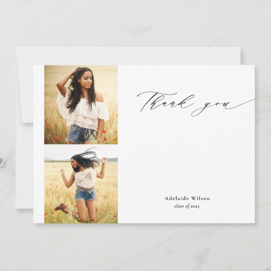 Calligrafie Twee Foto Afstuderen Dank u Bedankkaart (Voorkant)