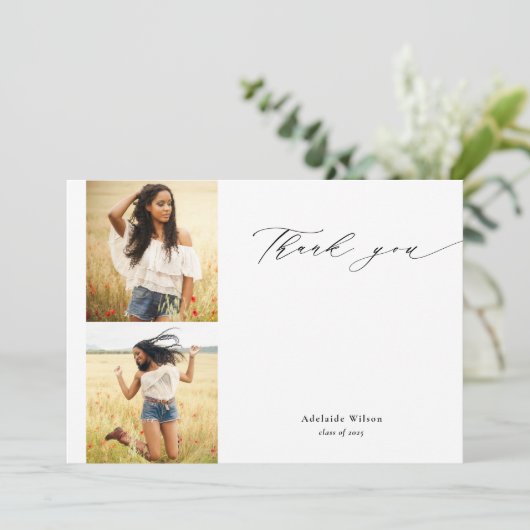 Calligrafie Twee Foto Afstuderen Dank u Bedankkaart (Staand voorkant)