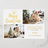 Calligrafie Twee foto's gestript op kerst met coll Folie Feestdagenkaart (Voorkant)