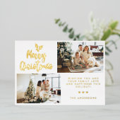 Calligrafie Twee foto's gestript op kerst met coll Folie Feestdagenkaart (Staand Voorkant)