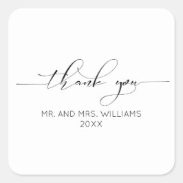 CALLIGRAFIE TYPOGRAFIE Dank U Nieuw Mr & Mevrouw Vierkante Sticker