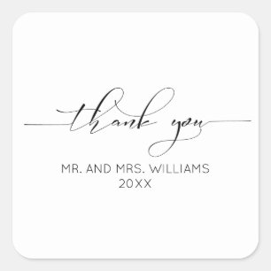 CALLIGRAFIE TYPOGRAFIE Dank U Nieuw Mr & Mevrouw Vierkante Sticker