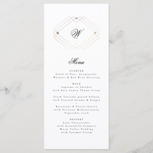 Calligrafie Typografie Monogram Gold Deco Wedding Menu (Voorkant)