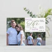 Calligrafie Typografie Paars Green 2 Foto Save The Date (Staand voorkant)