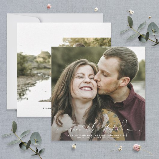 Calligrafie Typografie Square 2 Photo Wedding Save The Date