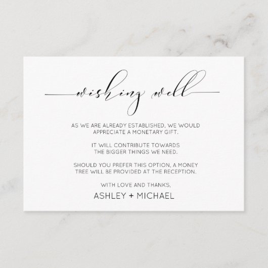 Calligrafie Typografie Wedding Wishing Well Horiz. Informatiekaartje (Voorkant)