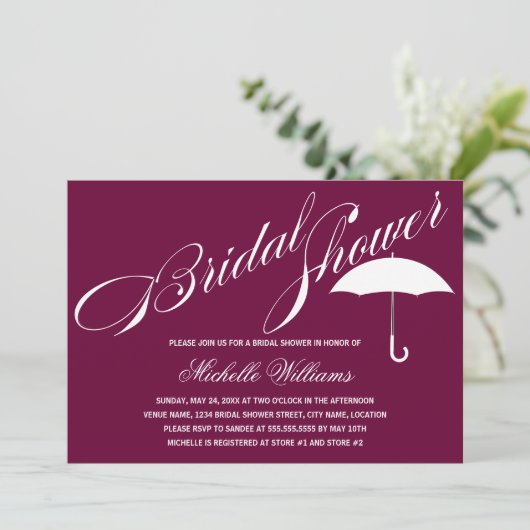 Calligrafie Umbrella Plum Vrijgezellenfeest Kaart (Staand voorkant)
