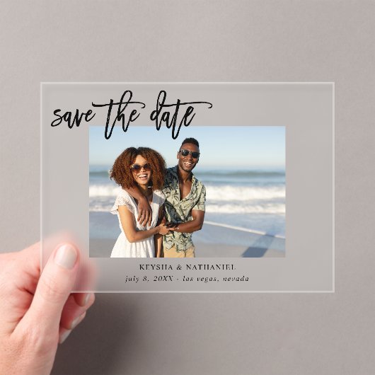 Calligrafie Uno Photo Save the Date Acryl Uitnodigingen (Insitu (Draagbaar))