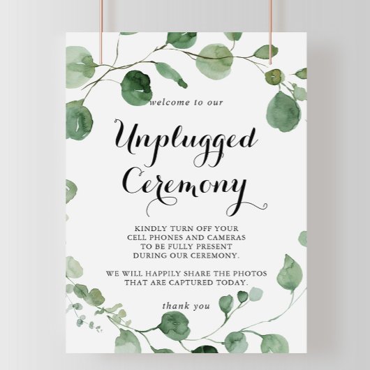 Calligrafie Unplugged Ceremony Eucalyptus Sign Poster
