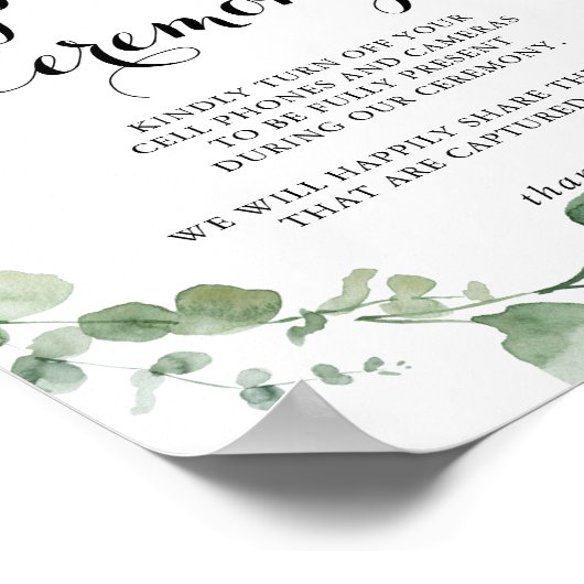 Calligrafie Unplugged Ceremony Eucalyptus Sign Poster (Hoek)