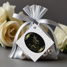Calligrafie, vals reliëf - Zwart/Goud Bedankjes Labels
