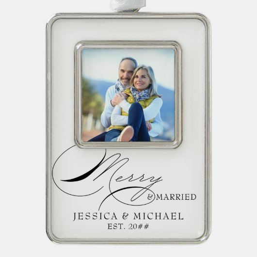Calligrafie van Merry & Married Couples Verzilverd Omlijst Ornament (Voorkant)
