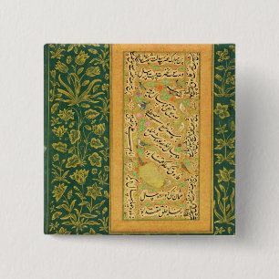 Calligrafie van Mir Ali van Herat, met een Mughal- Vierkante Button 5,1 Cm