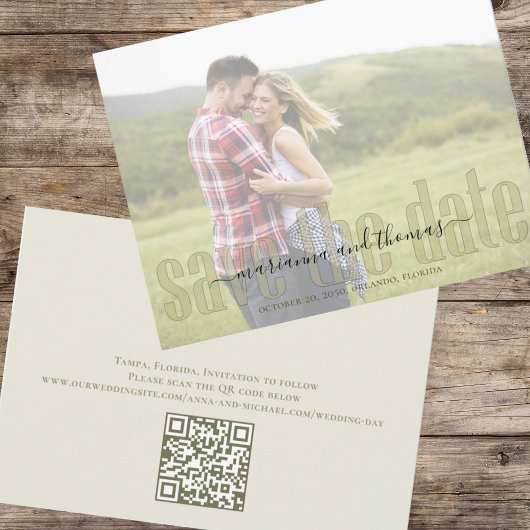 Calligrafie Vellum Simple Elegant Photo QR Code Save The Date