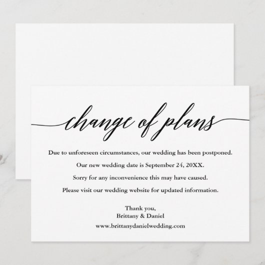 Calligrafie Verandering van plannen Nieuwe Kaart v (Voorkant / Achterkant)