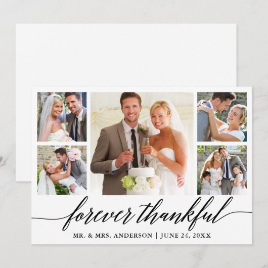 Calligrafie voor ooit Thankful 5 Fotohuwelijk Bedankkaart (Voorkant / Achterkant)