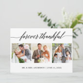 Calligrafie voor ooit Thankful Wedding 3 Foto Bedankkaart (Staand voorkant)