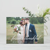 Calligrafie voor ooit Thankful Wedding 4 Foto's Bedankkaart (Staand voorkant)