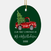 Calligrafie Vrachtwagen Eerste Kerstmis Mr. Mrs Gr Keramisch Ornament (Rechts)