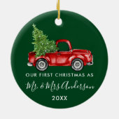 Calligrafie Vrachtwagen Eerste Kerstmis Mr. Mrs Gr Keramisch Ornament (Achterkant)