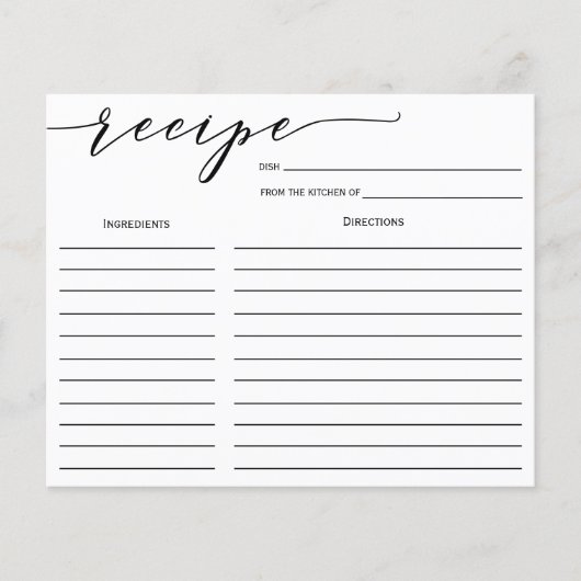 Calligrafie Vrijgezellenfeest Recipe Kaart (Voorkant)