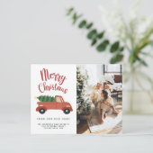 Calligrafie Vroege kerstboom Rood rijden Aankondigingskaart (Staand voorkant)