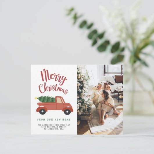 Calligrafie Vroege kerstboom Rood rijden Aankondigingskaart (Staand voorkant)