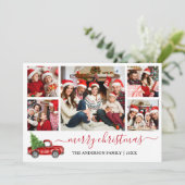 Calligrafie Vrolijk kerstrood Vrachtwagen 5 Foto Feestdagenkaart (Staand voorkant)