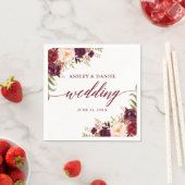 Calligrafie-Waterverf Burgundy Floral Wedding Servet (Insitu)