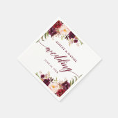 Calligrafie-Waterverf Burgundy Floral Wedding Servet (Hoek)