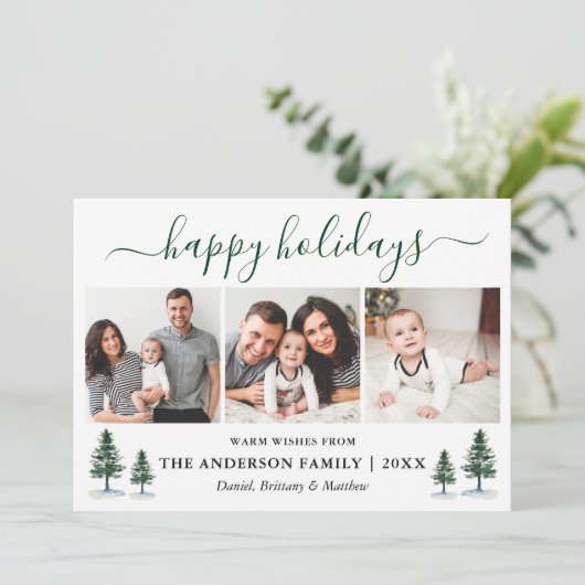 Calligrafie Waterverf Green Pines 3 Foto Feestdagenkaart (Staand voorkant)