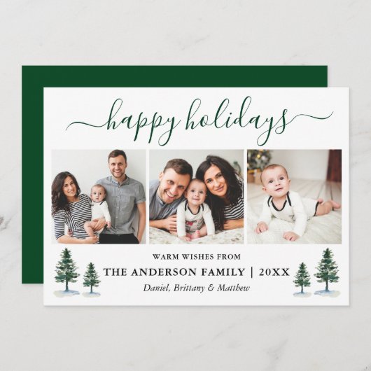 Calligrafie Waterverf Green Pines 3 Foto Feestdagenkaart (Voorkant / Achterkant)
