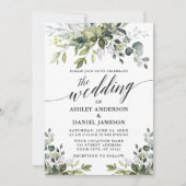Calligrafie Waterverf Greenery Foto Wedding Kaart (Voorkant)