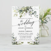 Calligrafie Waterverf Greenery Foto Wedding Kaart (Staand voorkant)