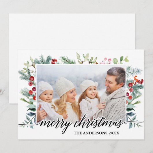 Calligrafie Waterverf Greenery kerstKaart (Voorkant / Achterkant)
