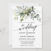 Calligrafie Waterverf Greenery Sage Green Wedding Kaart (Voorkant)