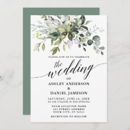 Calligrafie Waterverf Greenery Sage Green Wedding Kaart