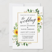 Calligrafie Waterverf Greenery Sunflower Wedding Kaart (Voorkant)