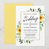 Calligrafie Waterverf Greenery Sunflower Wedding Kaart (Voorkant / Achterkant)