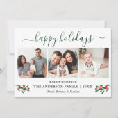 Calligrafie Waterverf Holly 3 Foto groen Feestdagenkaart (Voorkant)