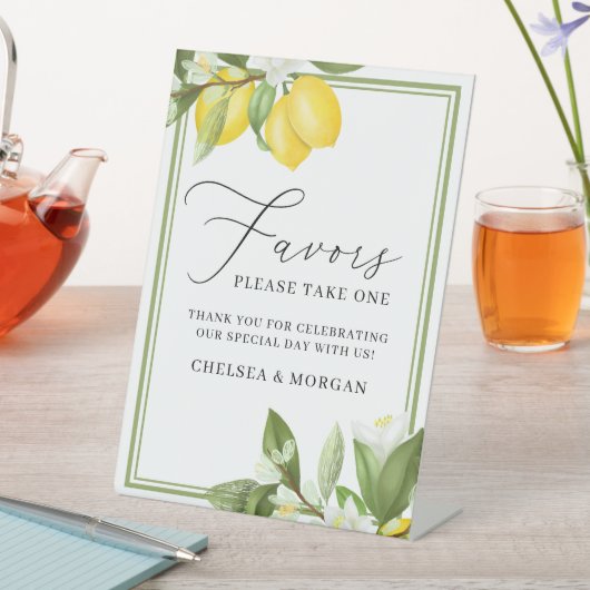 Calligrafie Waterverf Lemons Wedding Favor Reclamebord Met Voetstuk (Insitu)