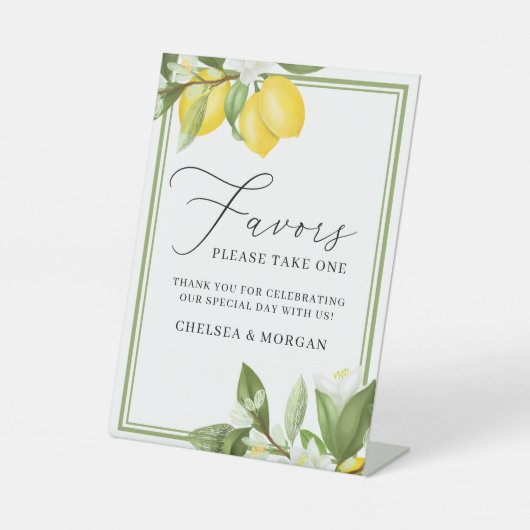 Calligrafie Waterverf Lemons Wedding Favor Reclamebord Met Voetstuk (Voorkant)